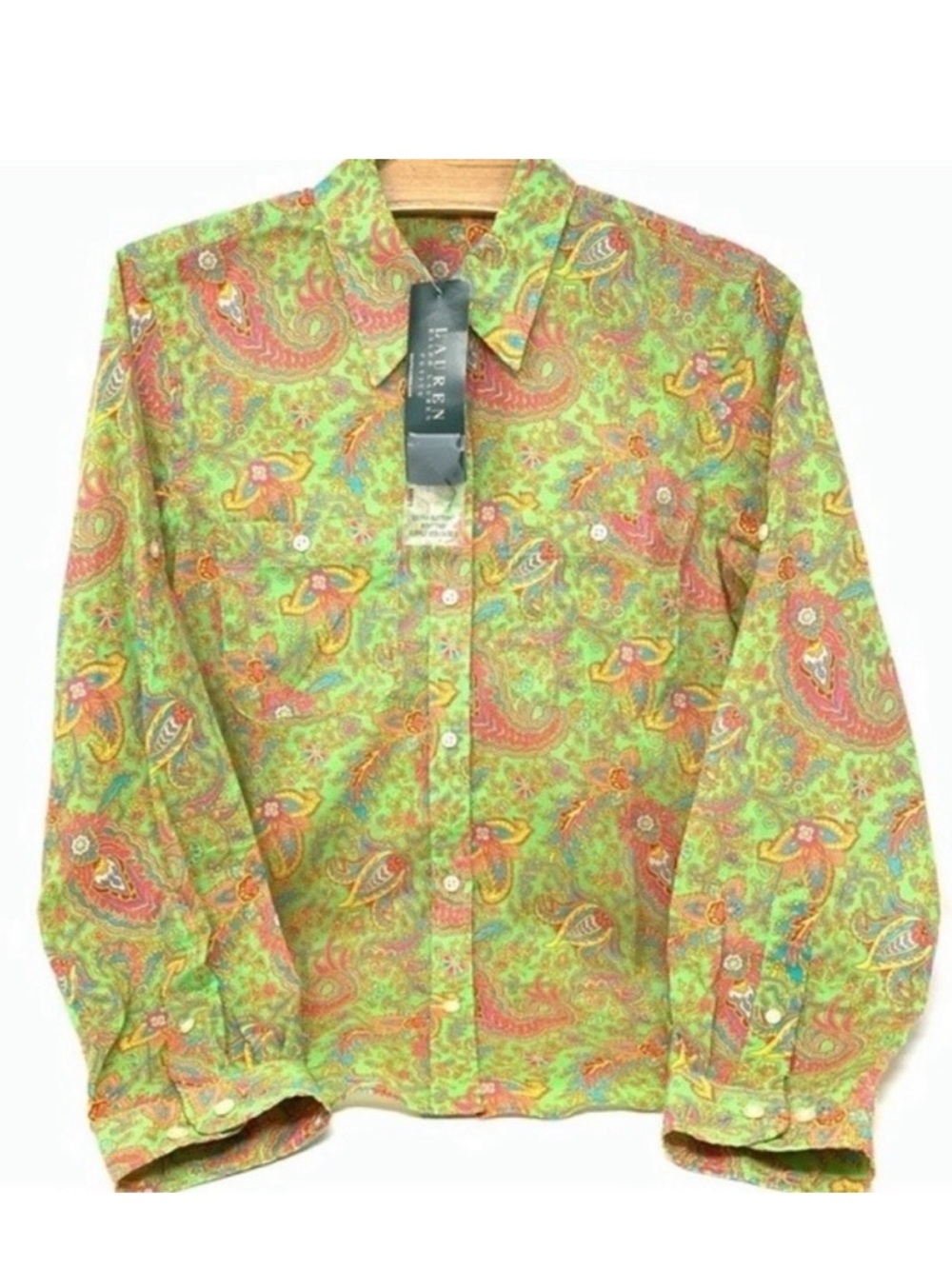 Lauren Ralph Lauren Shirt Floral Paisley Roll-Tab Button Down Convertible Sleeve